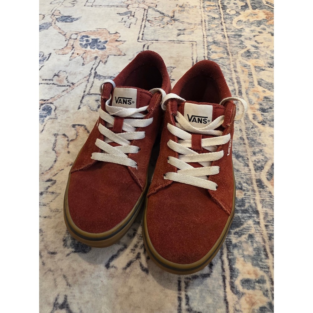 Vans Off the Wall Youth‎ Boys Size 3 Burgundy Tan Canvas Lace Up Sneakers